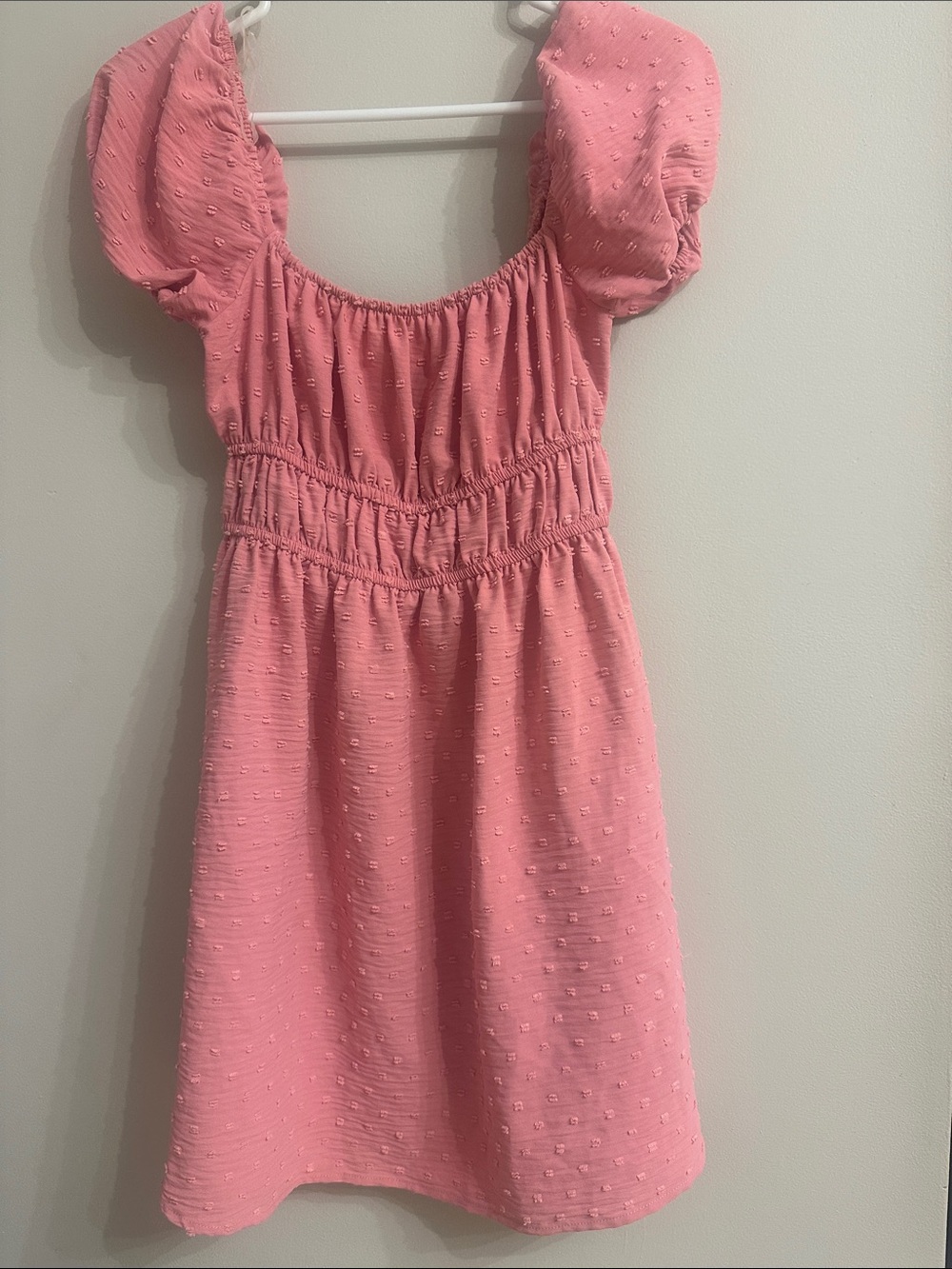 Puff-Sleeve Smocked Midi Dress in Pink